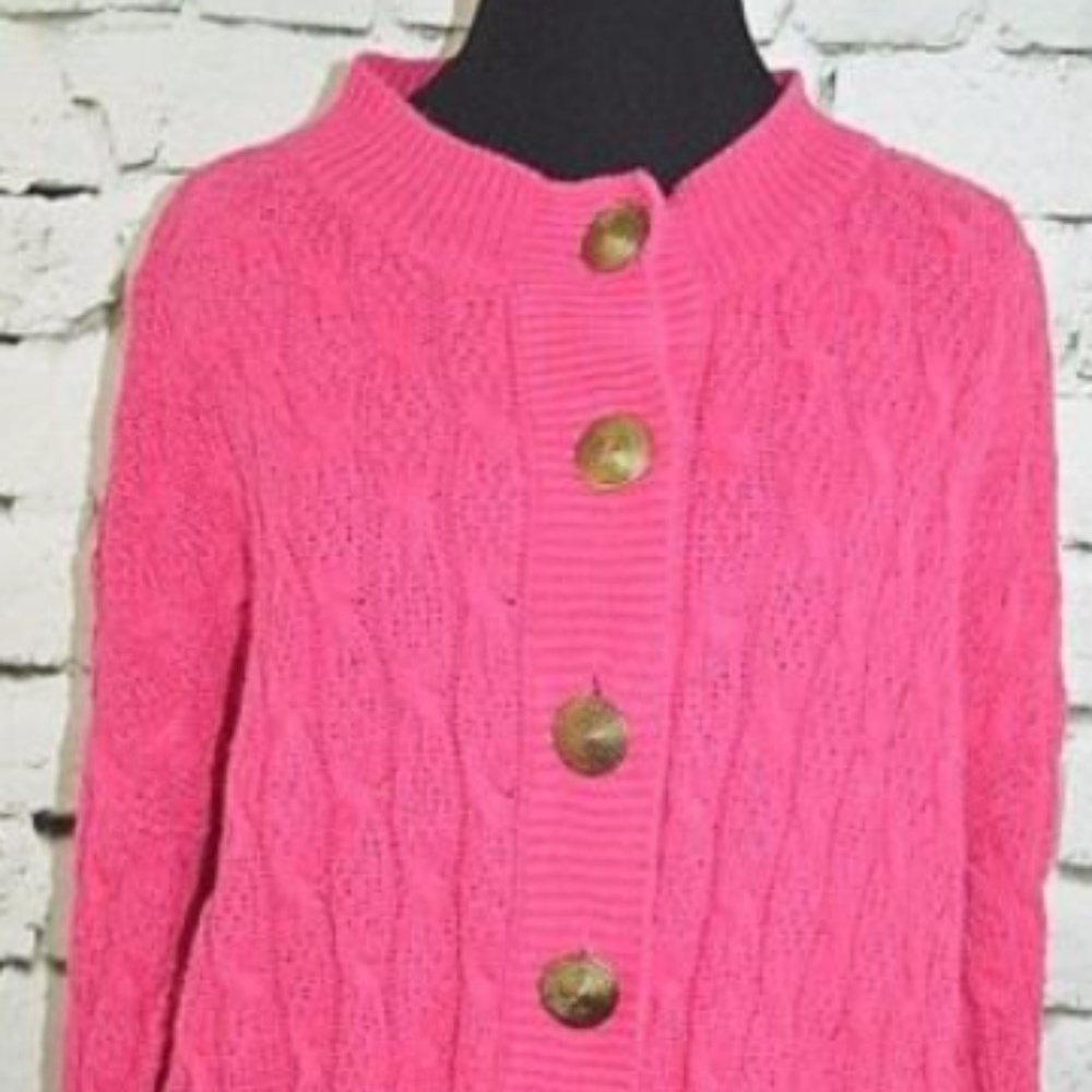 Express Pink w Gold Btns Cable Knit Sweater Large